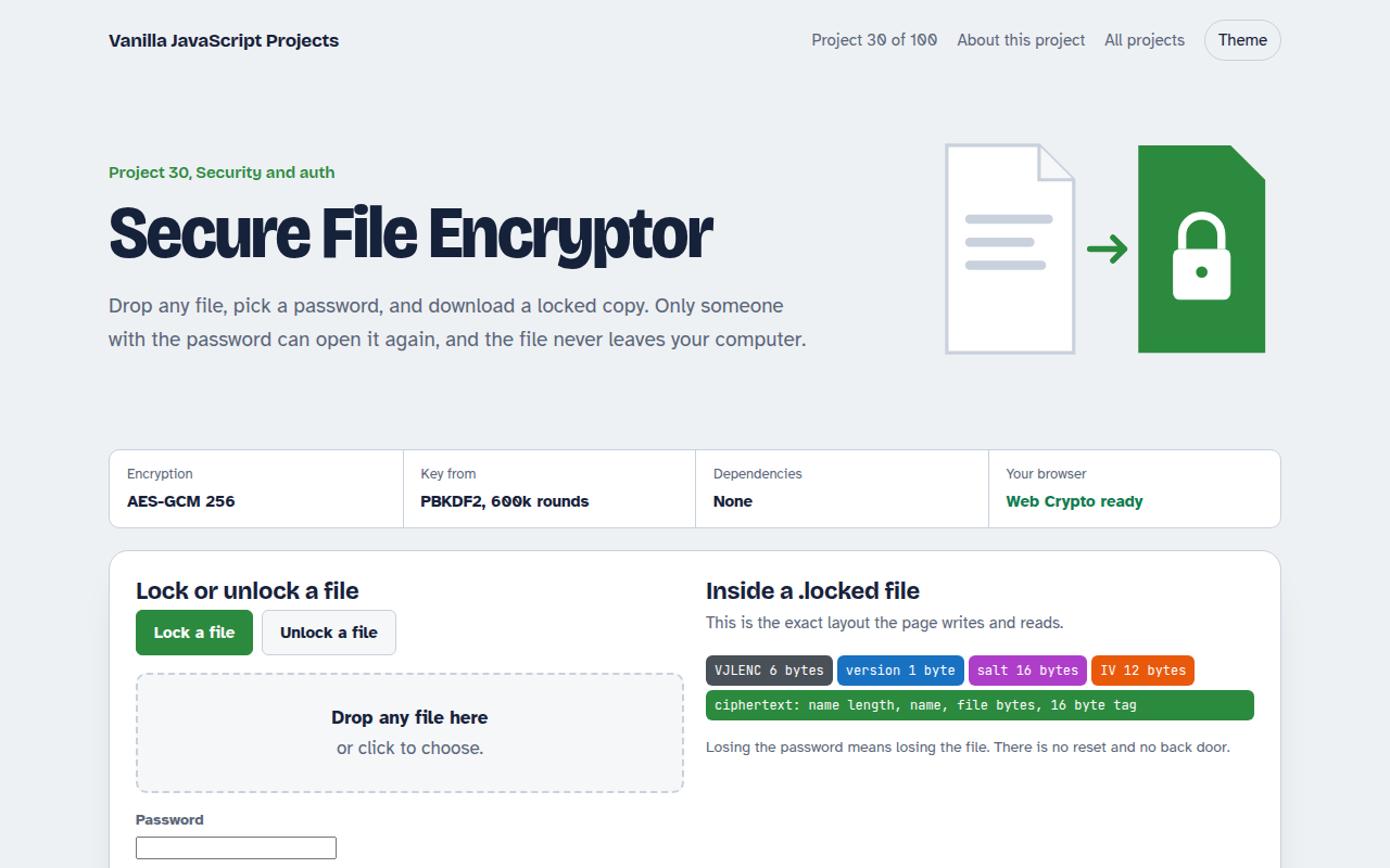 Secure File Encryptor JavaScript project preview
