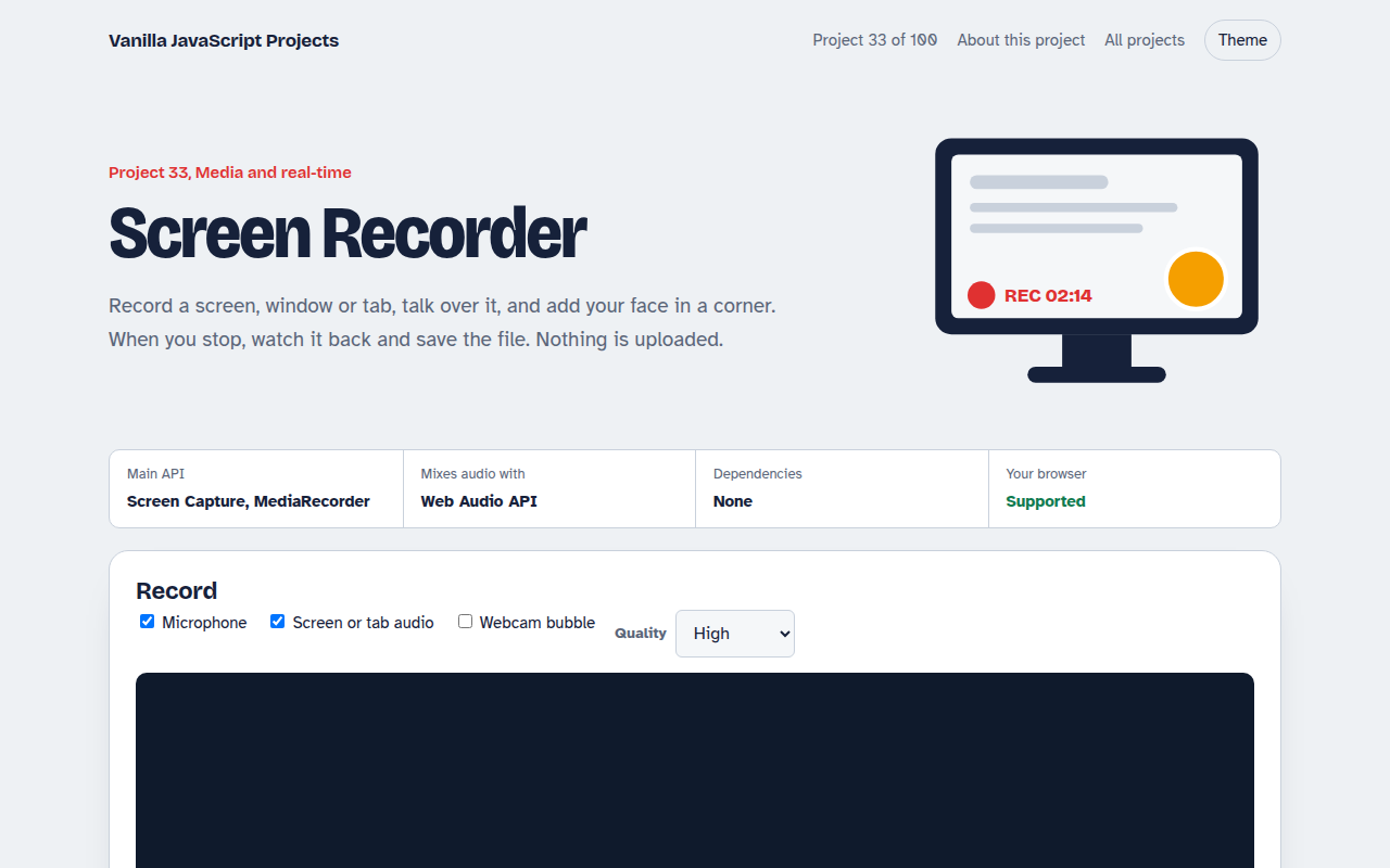 Screen Recorder JavaScript project preview