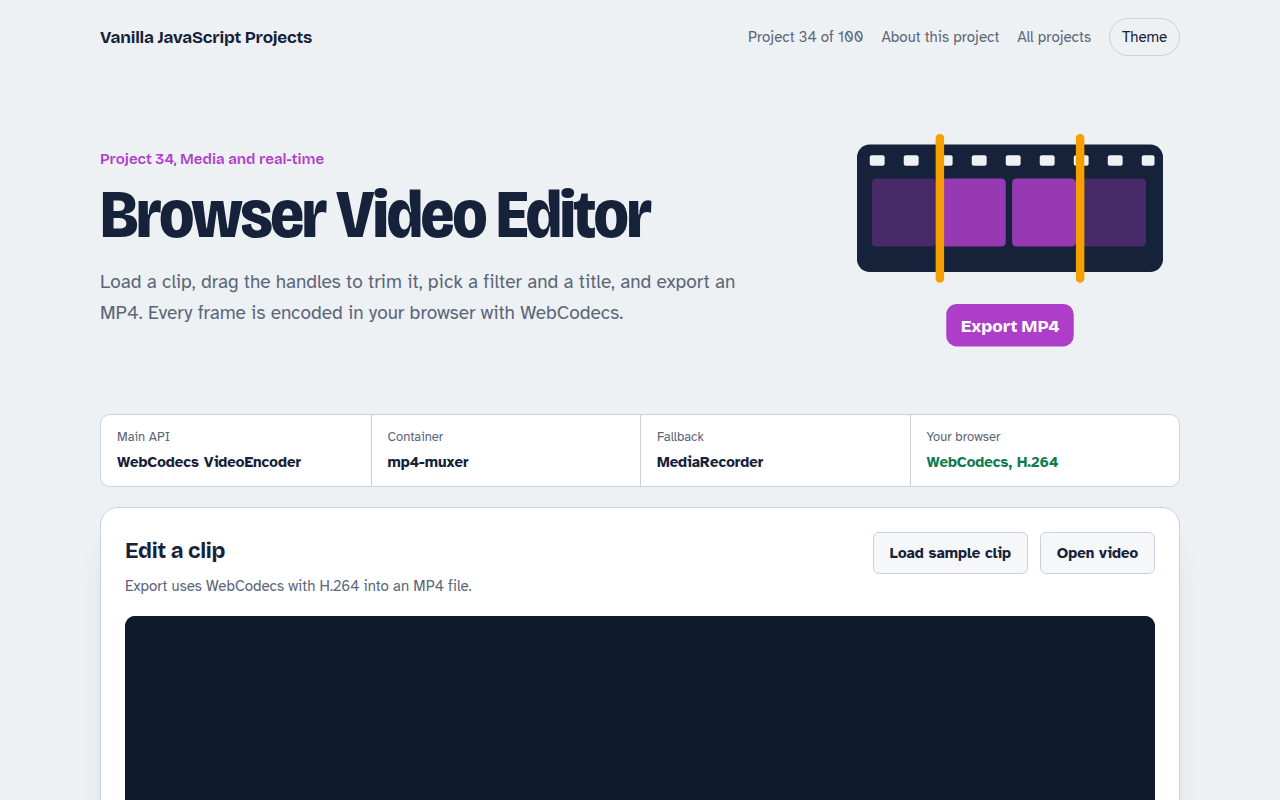 Browser Video Editor JavaScript project preview