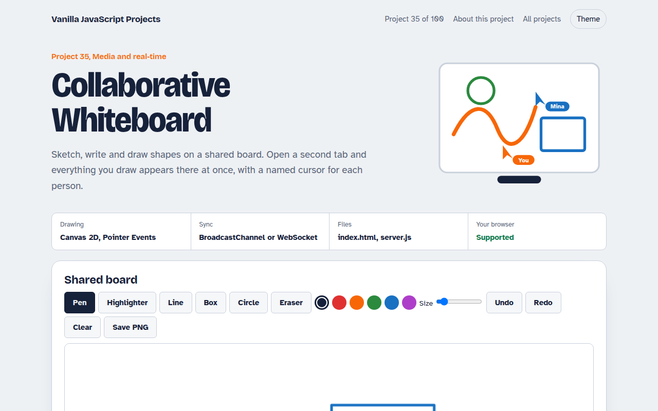 Collaborative Whiteboard JavaScript project preview
