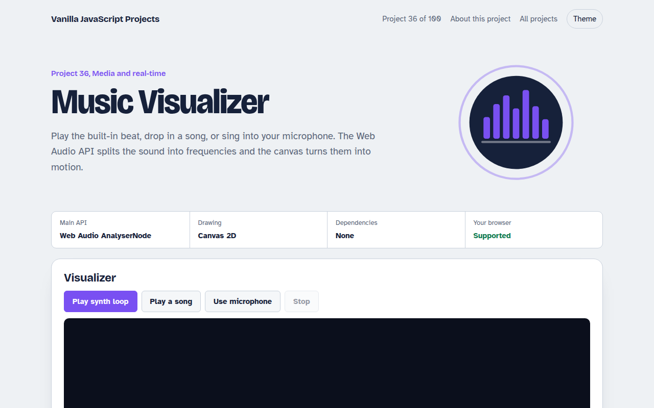 Music Visualizer JavaScript project preview