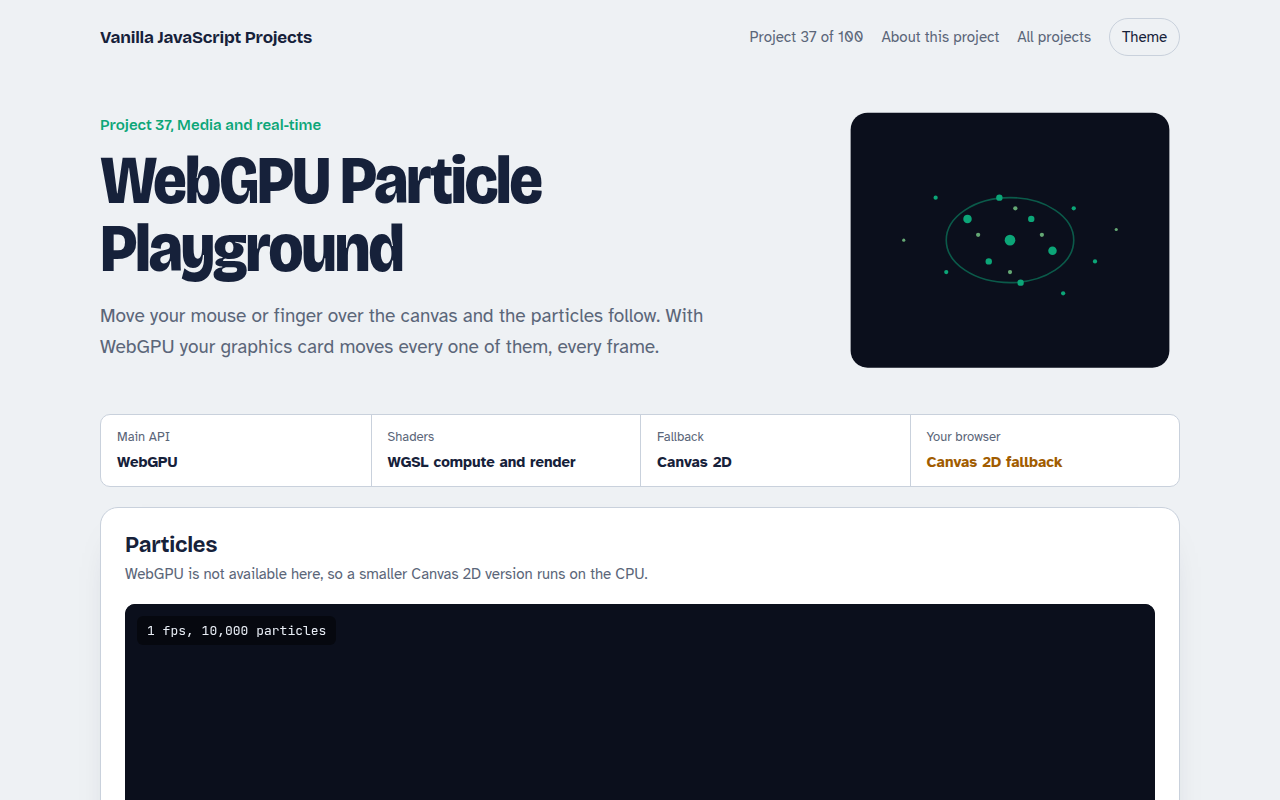 WebGPU Particle Playground JavaScript project preview