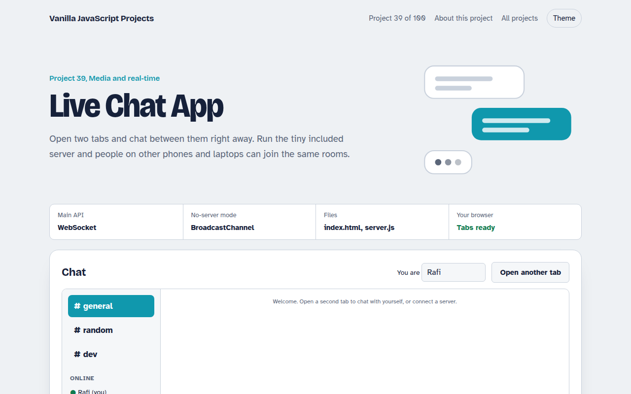 Live Chat App JavaScript project preview