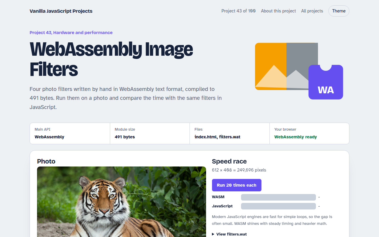 WebAssembly Image Filters JavaScript project preview