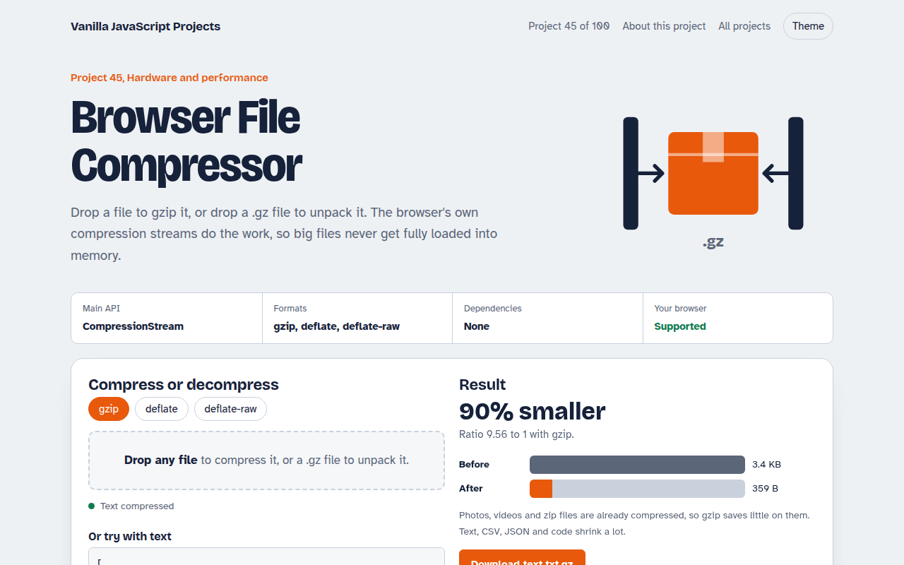Browser File Compressor JavaScript project preview