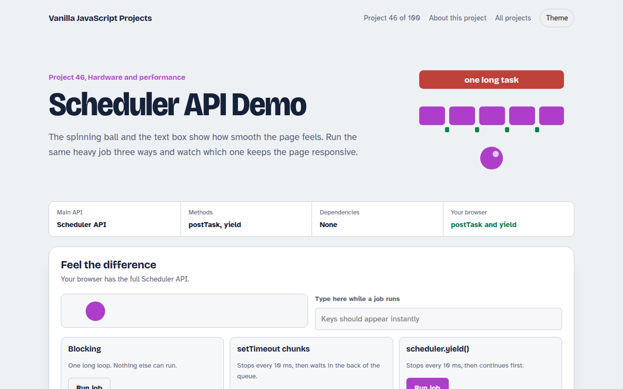 Scheduler API Demo JavaScript project preview