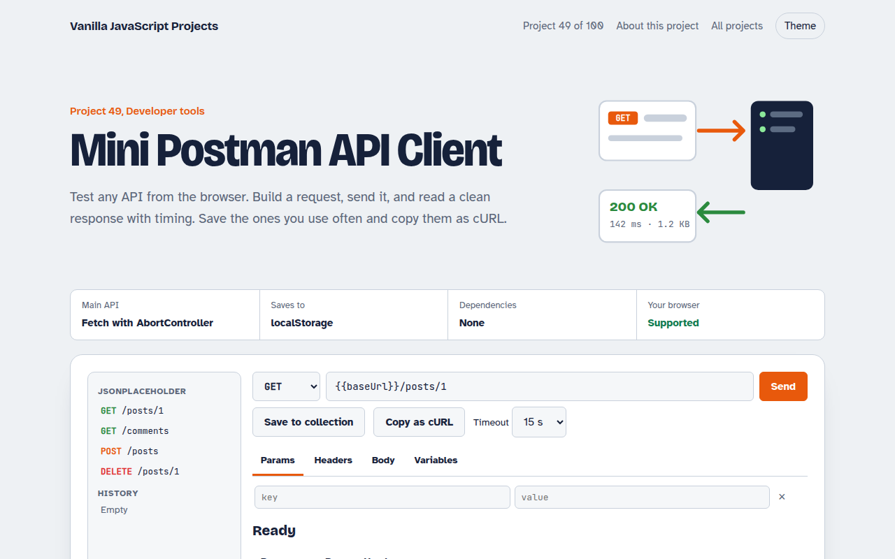Mini Postman API Client JavaScript project preview