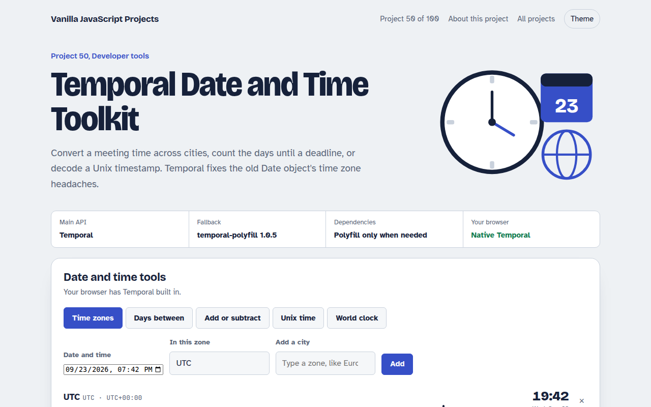 Temporal Date and Time Toolkit JavaScript project preview