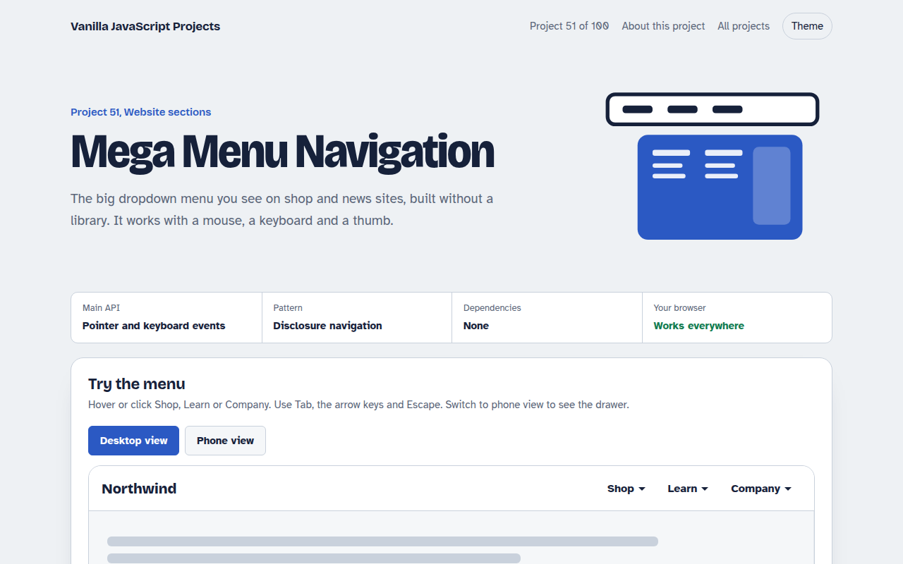 Mega Menu Navigation JavaScript project preview