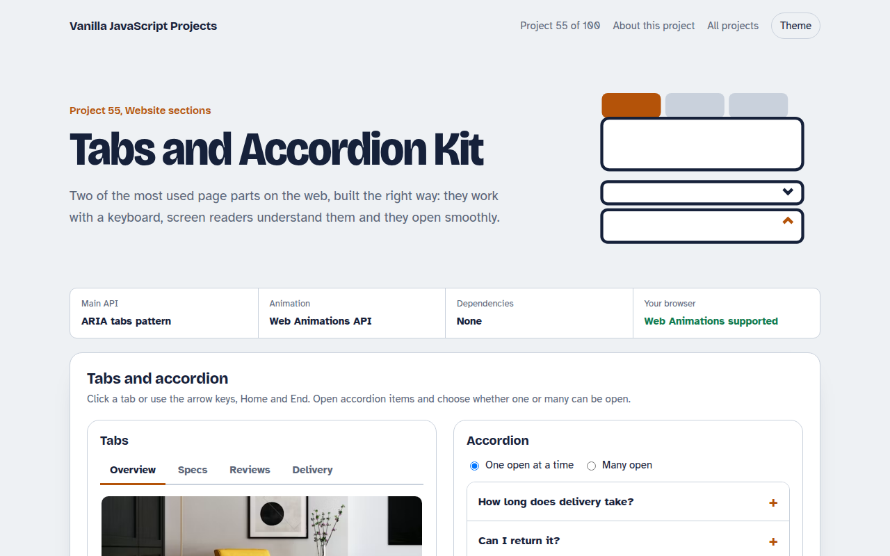 Tabs and Accordion Kit JavaScript project preview