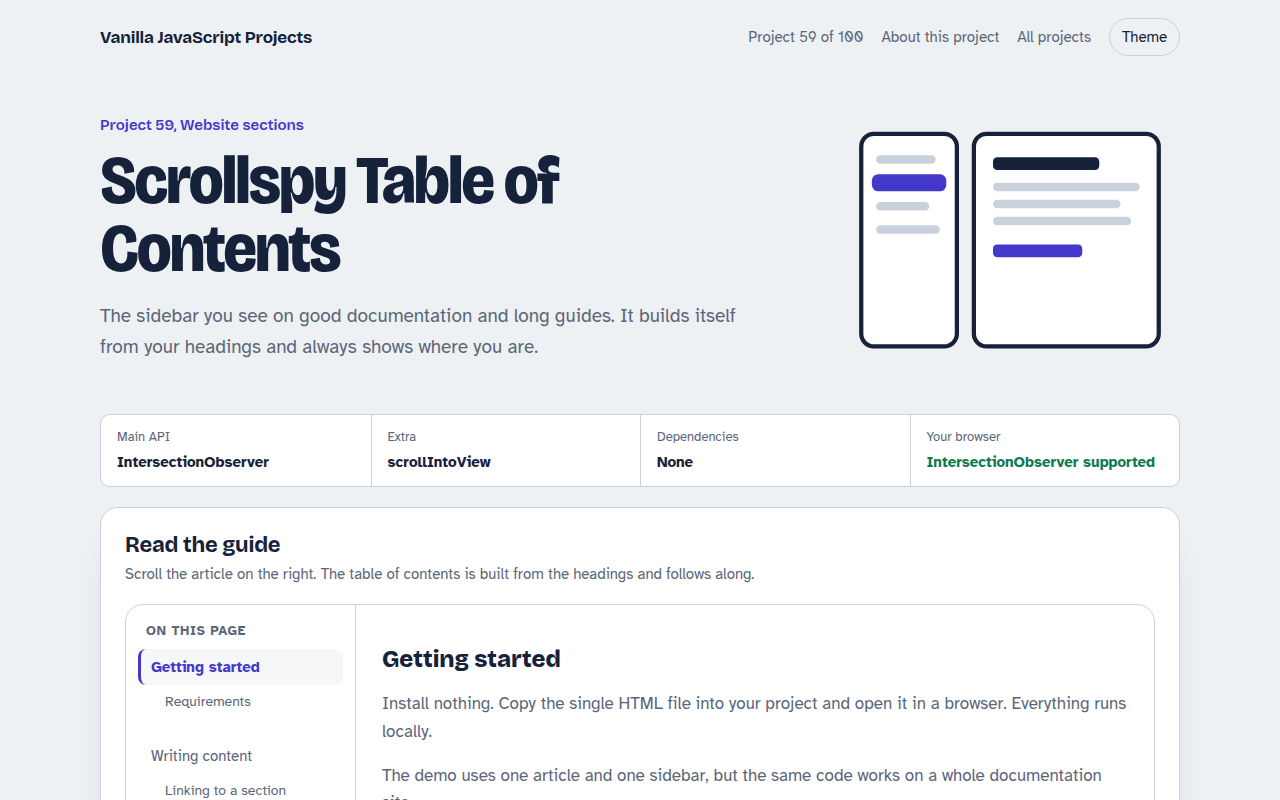 Scrollspy Table of Contents JavaScript project preview