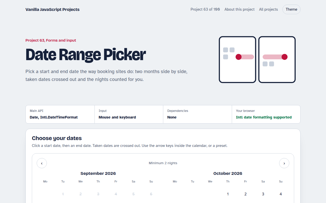 Date Range Picker JavaScript project preview