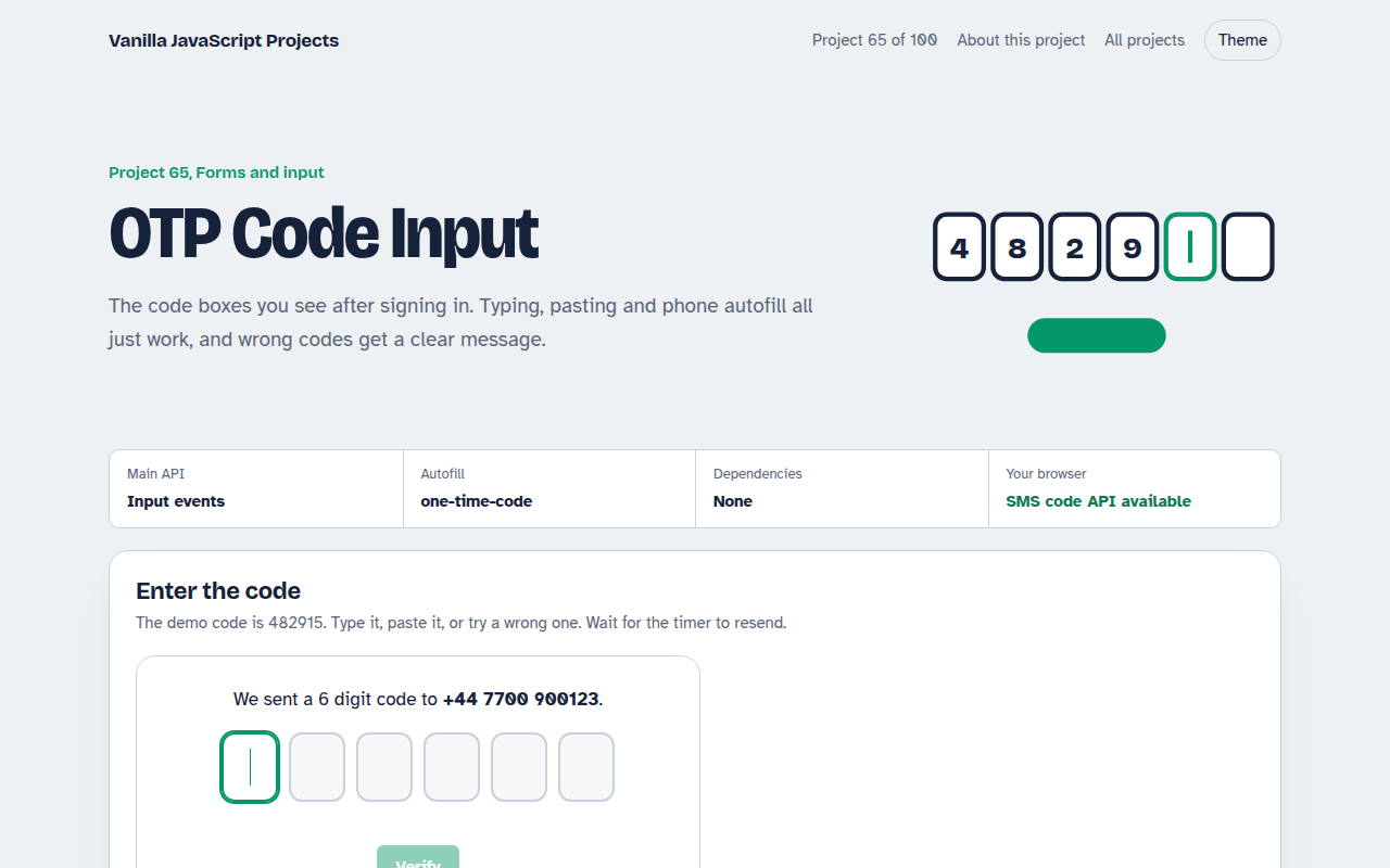 OTP Code Input JavaScript project preview