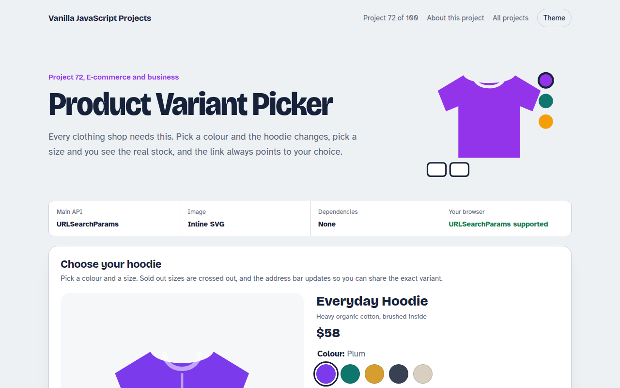 Product Variant Picker JavaScript project preview
