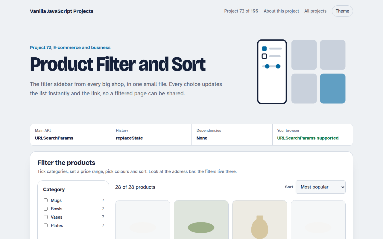 Product Filter and Sort JavaScript project preview