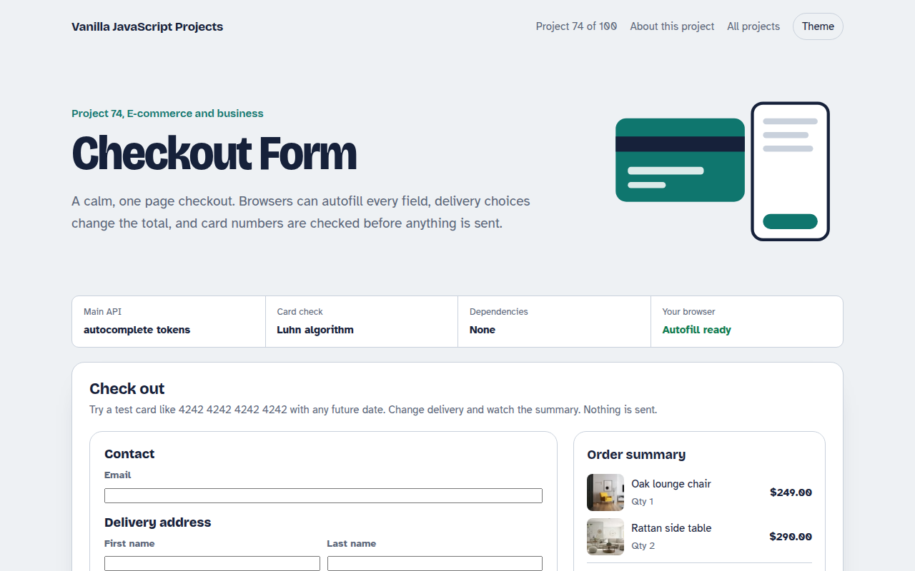 Checkout Form JavaScript project preview