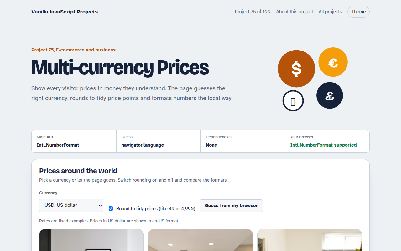 Multi-currency Prices JavaScript project preview