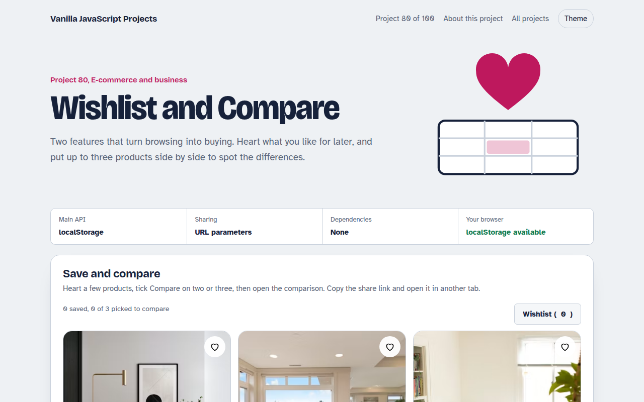 Wishlist and Compare JavaScript project preview