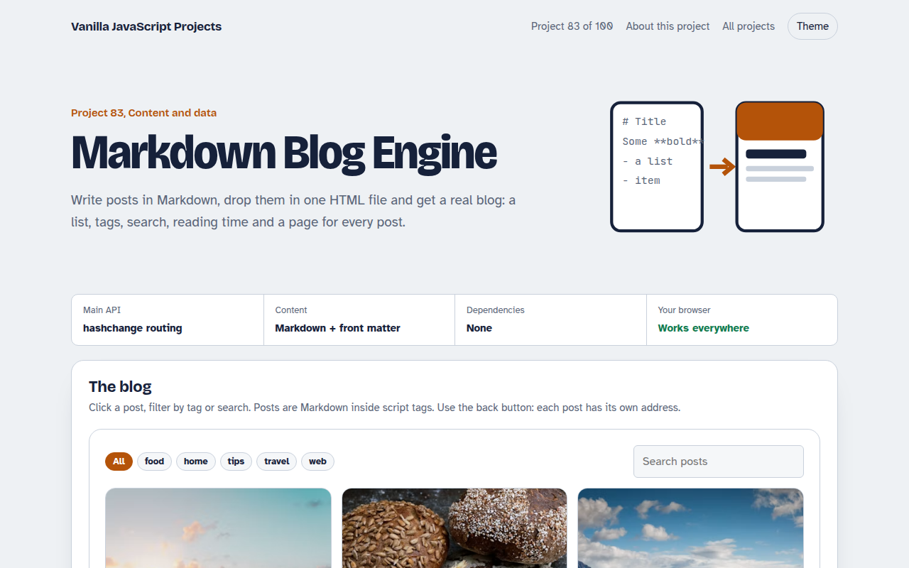 Markdown Blog Engine JavaScript project preview