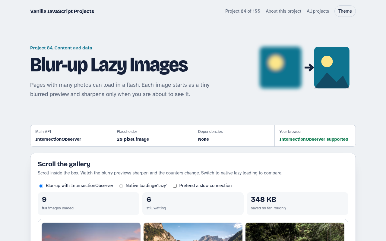 Blur-up Lazy Images JavaScript project preview