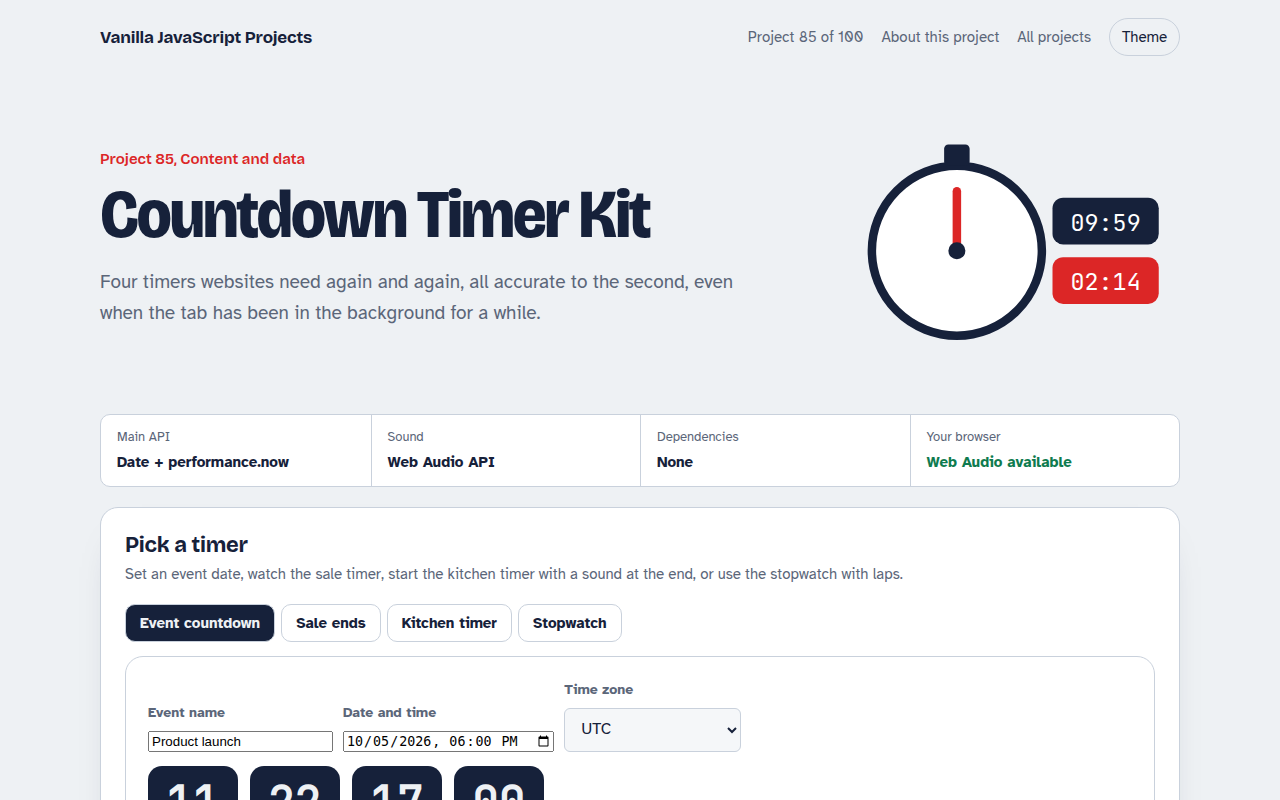 Countdown Timer Kit JavaScript project preview