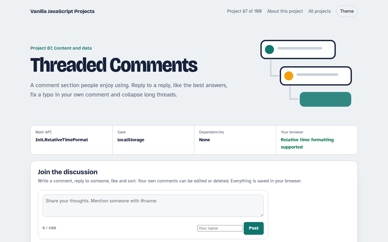Threaded Comments JavaScript project preview