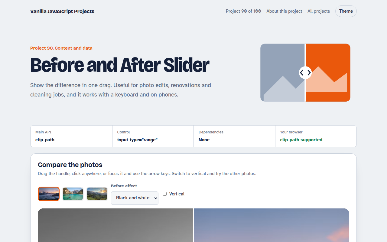 Before and After Slider JavaScript project preview