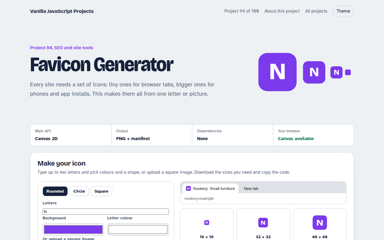 Favicon Generator JavaScript project preview