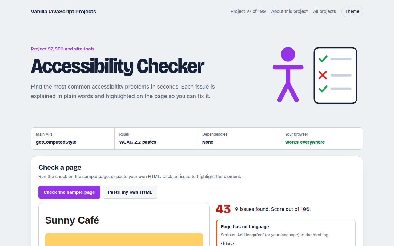 Accessibility Checker JavaScript project preview