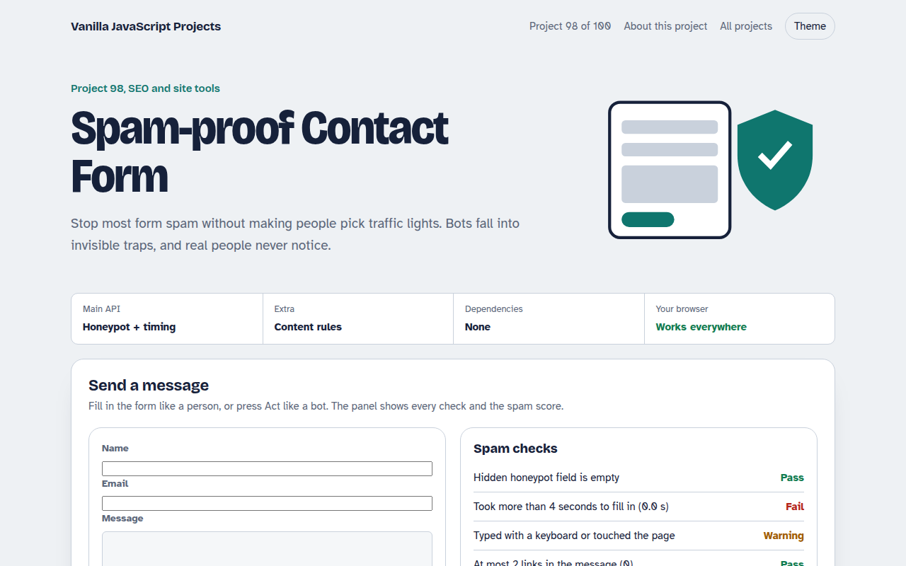 Spam-proof Contact Form JavaScript project preview