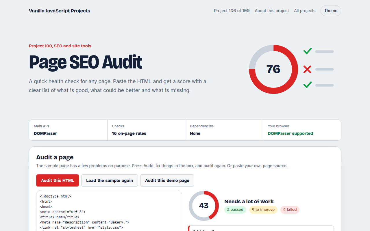 Page SEO Audit JavaScript project preview